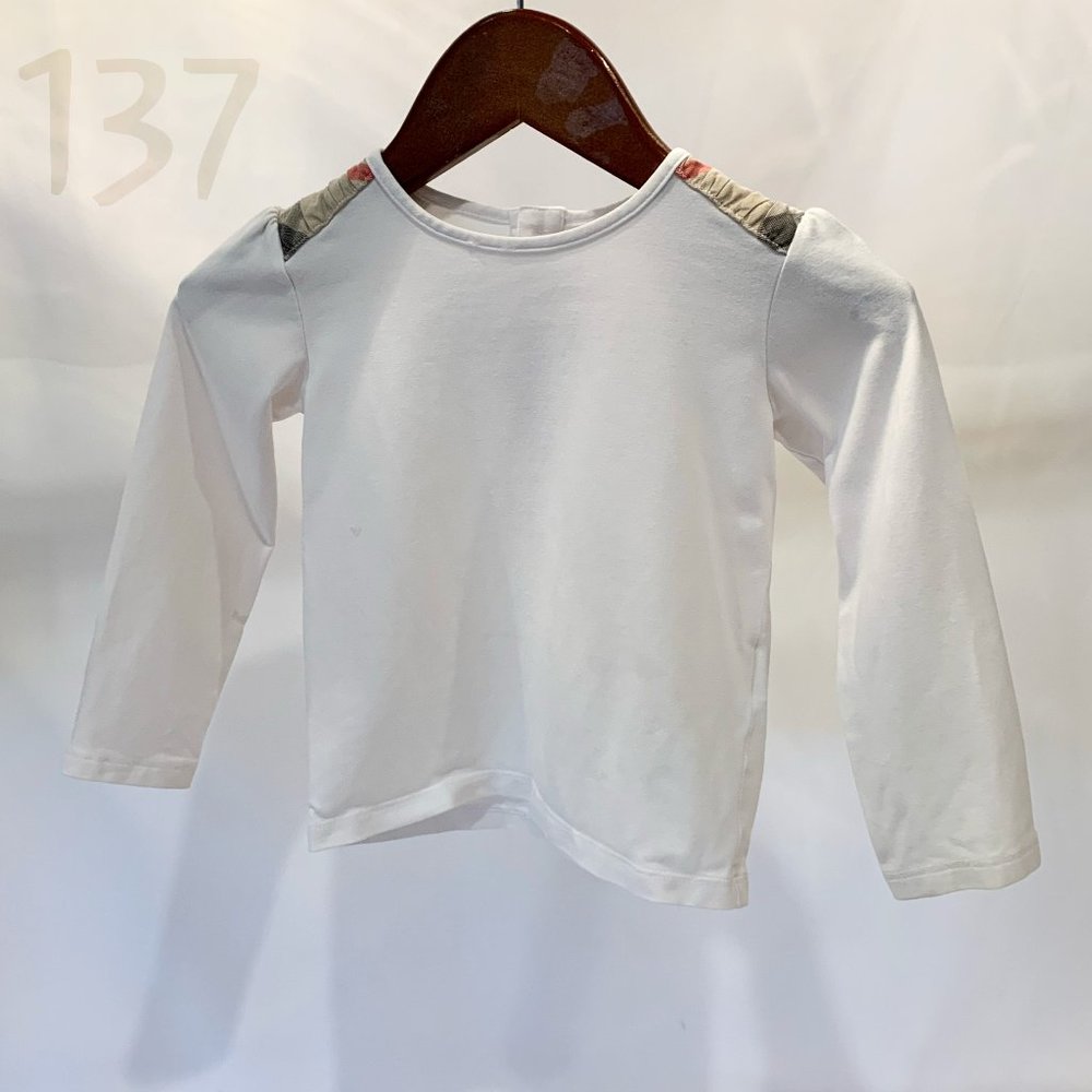 Burberry White Long Sleeve Shirt with Nova Check Details - Size 2Y